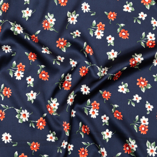 Milly Italian Dark Sapphire, Coral Haze and Vineyard Green Floral Stretch Silk Charmeuse