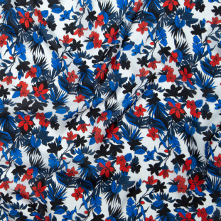 Milly Italian Red, White and Blueberry Floral Silk Crepe de Chine