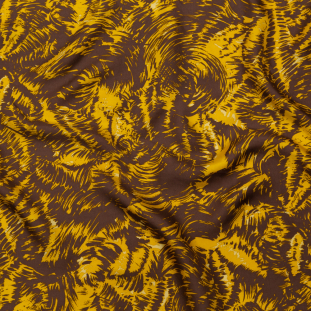 Milly Mustard and Brown Abstract Silk Twill