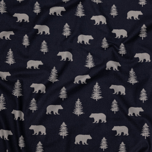 Blue and Gray Bears and Evergreens Printed Cotton Flannel