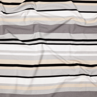 Gray Dawn, Crystal Gray and White Barcode Striped Stretch Cotton Jersey