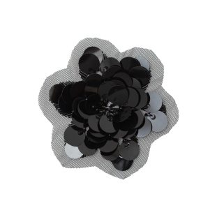 Black Beaded and Sequined Flower Applique - 5.5"
