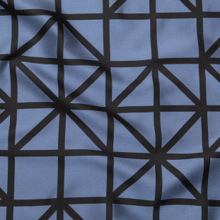 Milly Italian Slate Blue and Black Geometric Blended Silk Jacquard