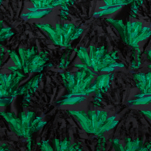 Milly Novelty Green, Black and Dress Blue Tropical Jacquard with Fringed Yarns