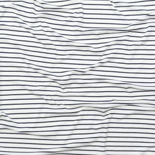 Italian White and Navy Striped Stretch Rayon Jersey