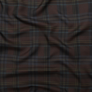 Ralph Lauren Blue and Brown Plaid Silk Twill with Reverse Military Olive Face