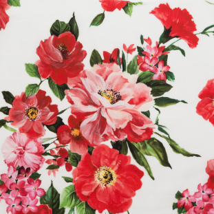 Red, Green and White Floral Stretch Cotton Poplin