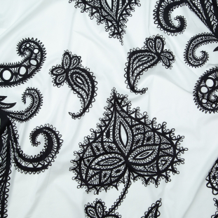 Milly Italian Black and White Large-Scale Paisley Stretch Cotton Poplin