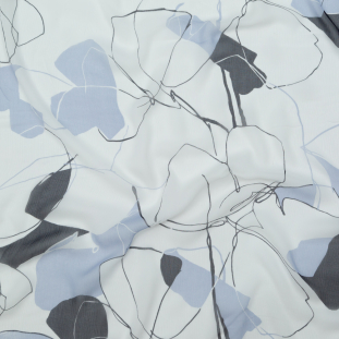 Blue and White Abstract Crinkled Silk Chiffon