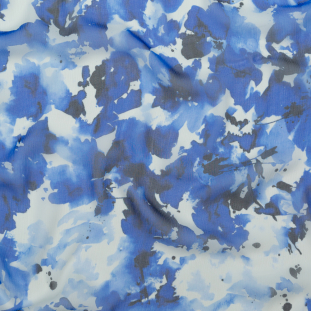 Electric Blue Abstract Watercolor Crinkled Silk Chiffon