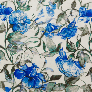 Carolina Herrera Kombu Green and Dazzling Blue Floral Silk Gazar Panel