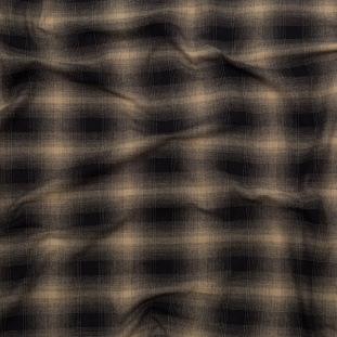 Desert Taupe and Meteorite Faded Plaid Organic Cotton Flannel