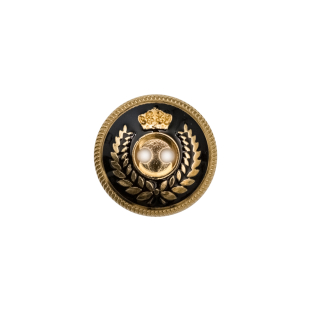 Italian Gold and Black 2-Hole Crest Button - 24L/15mm