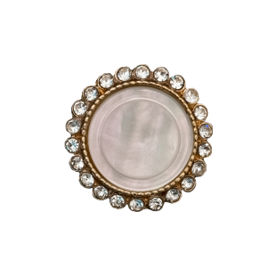 Italian Gold Metal, Crystal Rhinestones and Oatmeal Shell Shank Button - 36L/23mm