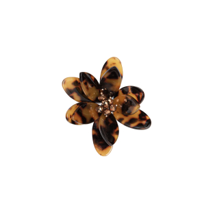 Italian Amber Brown Tortoise Flower Applique with Beaded Core - 2.75"