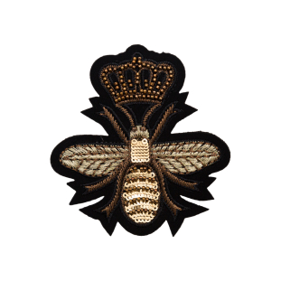Italian Black and Metallic Gold Beaded Bee Applique - 3.75" x 3.625"