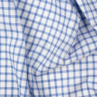 Premium Medium Blue and White Plaid Basketweave Cotton Shirting