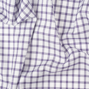 Premium Purple and White Plaid Basketweave Cotton Shirting