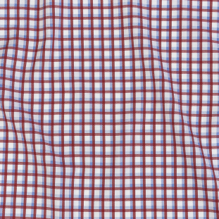 Premium Light Blue and Rococco Red Shadow Check and Chevron Cotton Dobby Shirting