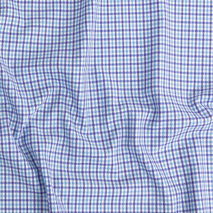 Premium Purple and Sky Blue Tattersall Checks Wrinkle Resistant Dobby Cotton Shirting