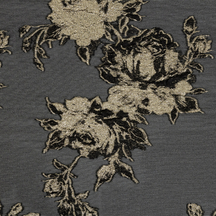 Metallic Gold and Black Floral Outlines Luxury Burnout Brocade