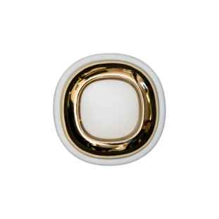 Italian White and Gold 2-Piece Plastic Button - 34L/21.5mm
