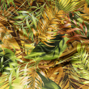 Mood Exclusive Italian Green and Mustard Ferns and Foliage Digitally Printed Silk Charmeuse