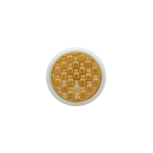 Toffee Basketweave set in a White Circular 2-Piece Shank Back Button - 24L/15mm