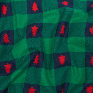 Green and Navy Checkered Cotton Flannel with Red Trees