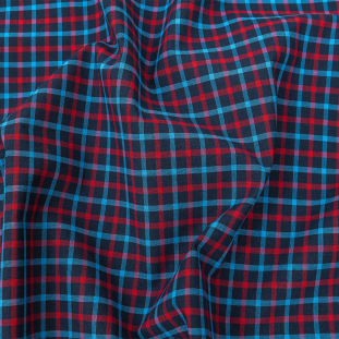Blue and Red Tattersall Check Cotton Shirting