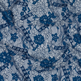 Cobalt and White Floral Corded Lace Panel