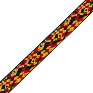 Black, Red, and Yellow Geometric Jacquard Ribbon - 1.5"