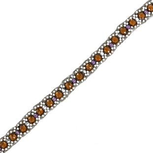 Amber, Amethyst and Off-White Floral Iron-on Beaded Trim