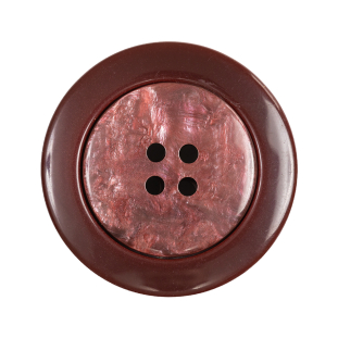 Russet Iridescent Marbled 4-Hole Set-in Button with Burgundy Rim - 55L/35mm