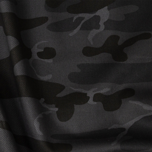 Black Olive and Pavement Camouflage Stretch Cotton Twill