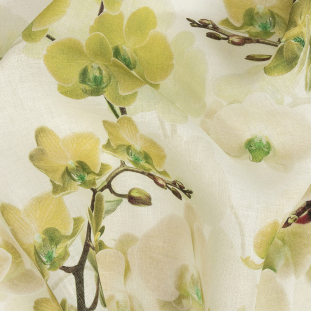 Tilted Grape Green Orchid and Tofu Printed Linen Woven