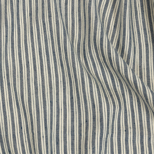 Bering Sea and Cannoli Cream Ticking Striped Stretch Linen and Rayon Woven