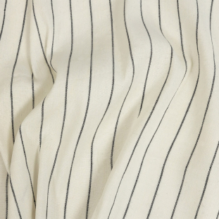 Ivory, Meteorite and Metallic Silver Pencil Striped Stretch Delave Linen and Rayon Woven