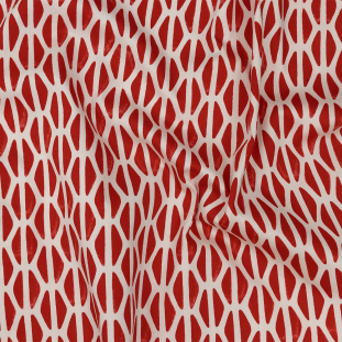 Flame Scarlet and White Geometric Stretch Cotton Sateen