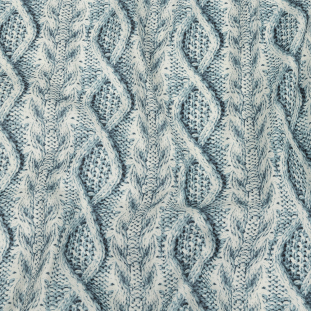 Blue Haze and Flint Stone Cable Knit Printed Stretch Linen and Rayon Woven