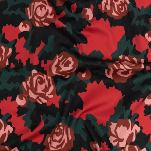 Mood Exclusive Red and Jungle Green Floral Incognito Stretch Cotton Sateen