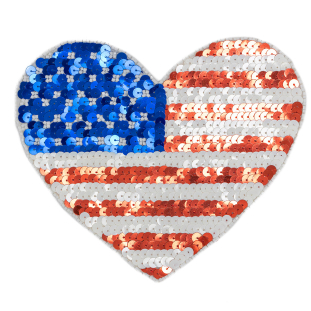 Vintage Large Heart-Shaped American Flag Beaded and Sequins Applique