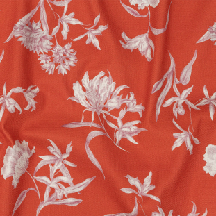 Mood Exclusive Hot Coral Camellia Mirage Stretch Cotton Woven