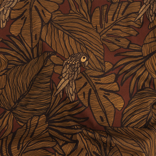 Mood Exclusive Brown Feathers and Fronds Stretch Brushed Cotton Twill