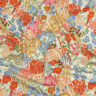 Mood Exclusive Tangerine Bunches o' Blooms Stretch Cotton Twill