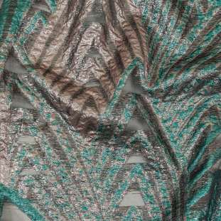 Metallic Teal and Pale Pink Abstract Sheer Luxury Burnout Brocade