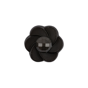 Italian Black Floral and Geometric Shank Back Nylon Button - 32L/20mm