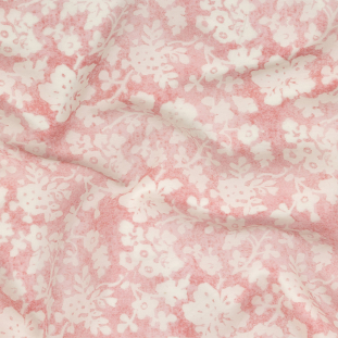 Distressed Quartz Pink and Gardenia Floral Silk and Cotton Voile