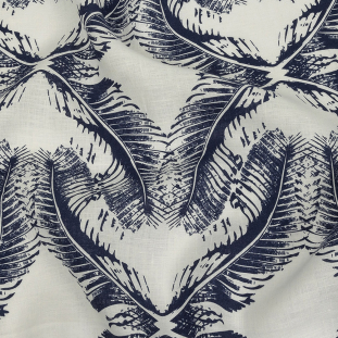 Indigo Feathers Printed Lightweight Linen Woven