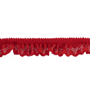 Fire Engine Red Ruffled Stretch Lace Trimming - 1"
